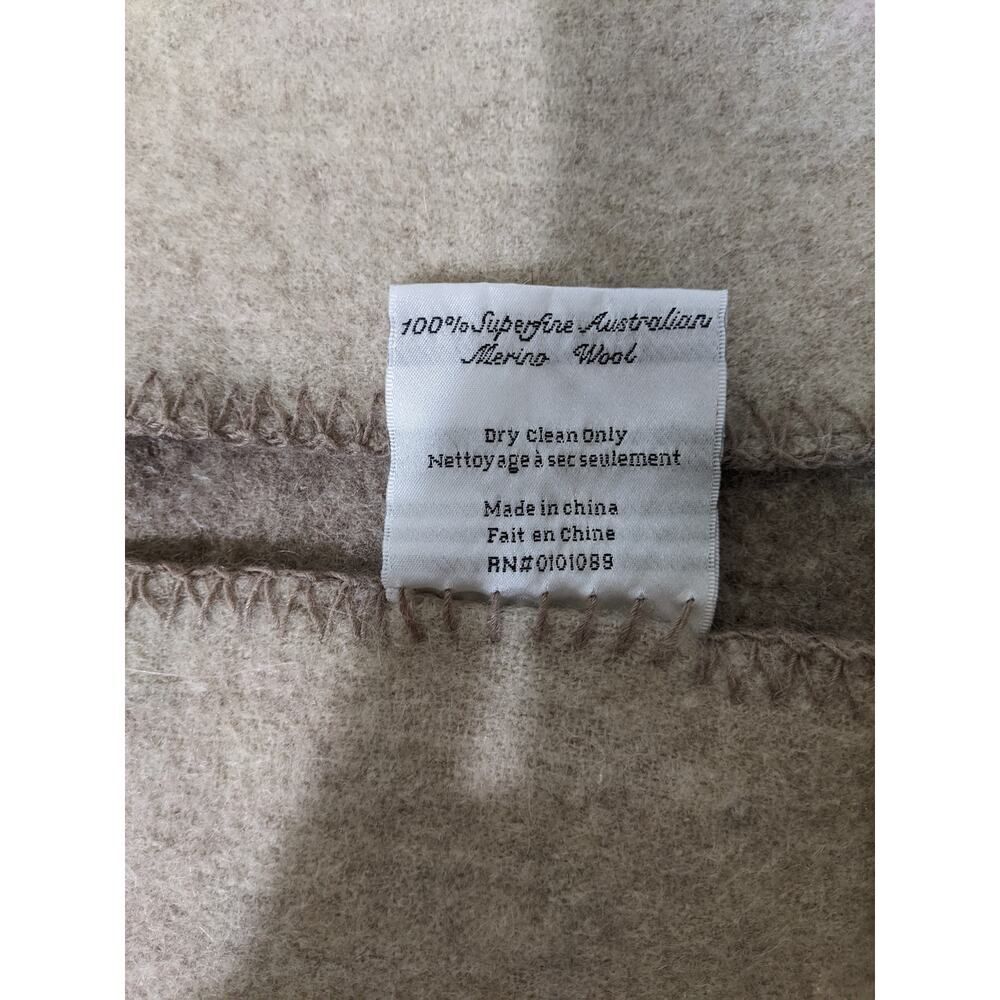 Merino Wool Bloomingdale's blanket cover Q/K Tan/cream Whipstitch Reversible - Picture 3 of 7